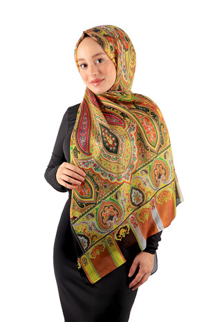 Black Patterned Voile Silk Imported Scarf - Thumbnail