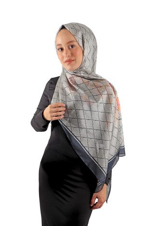 Black Patterned Voile Silk Imported Scarf - Thumbnail