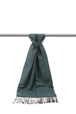 Black Petrol Green Silk Look Scarf - Thumbnail