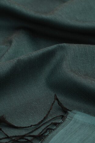 Black Petrol Green Silk Look Scarf - Thumbnail