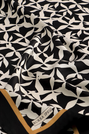 Black Pia Pattern Sura Silk Square Scarf - Thumbnail