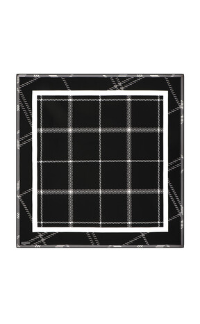 Black Plaid Pattern Twill Silk Square Scarf - Thumbnail