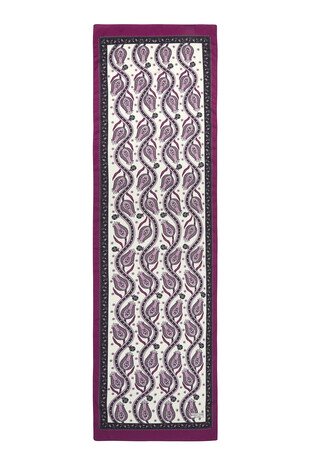 Black Purple Row Tulip Pattern Narrow Silky Foulard - Thumbnail