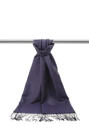 Black Purple Silk Look Scarf - Thumbnail