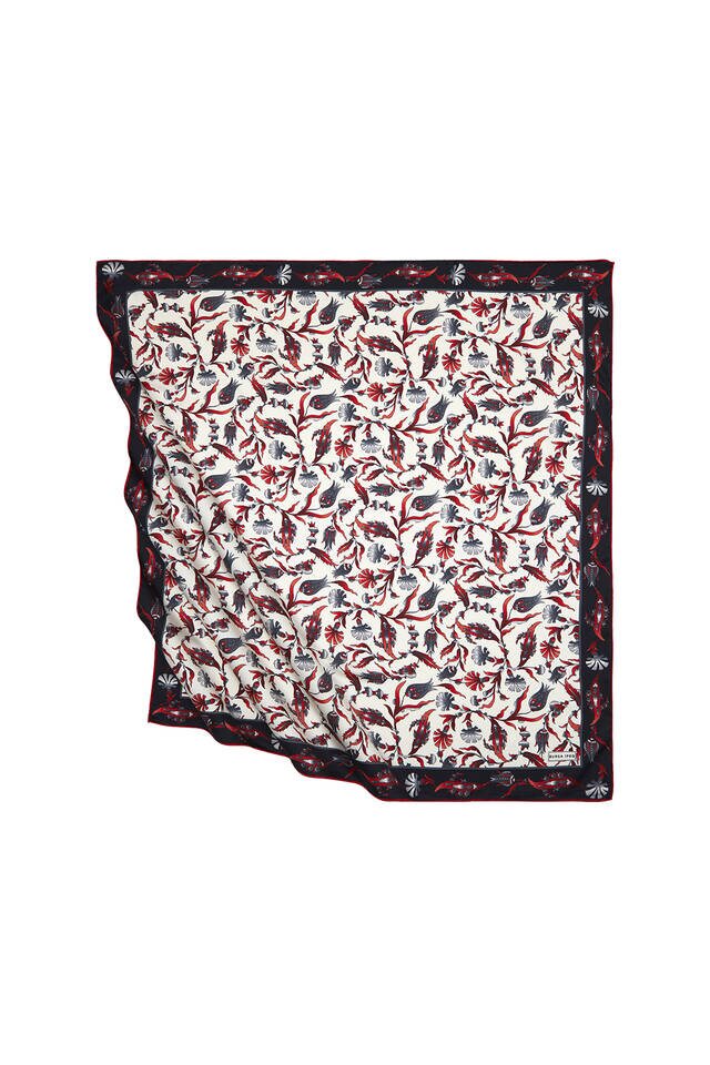 Black Red Turkish Pattern Carnation Tulip Pattern Silky Square Scarf 