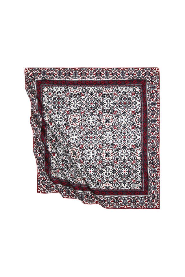 Black Red Turkish Patterned Tile Pattern Silk Square Scarf 