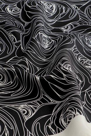 Black Rosa Pattern Twill Silk Scarf - Thumbnail