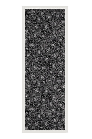 Black Rosa Pattern Twill Silk Scarf - Thumbnail