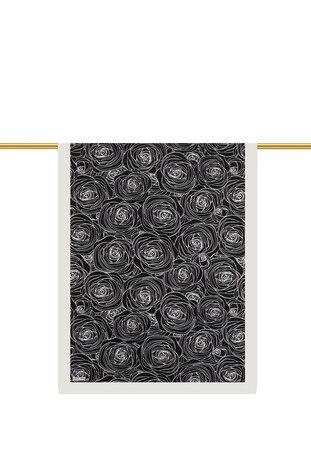 Black Rosa Pattern Twill Silk Scarf - Thumbnail