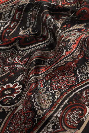 Black Sahara Pattern Sura Silk Scarf - Thumbnail