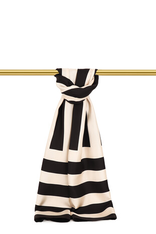 Black Stripe Pattern Twill Silk Scarf - Thumbnail