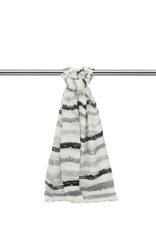 Black Wave Pattern Crepe Scarf - Thumbnail