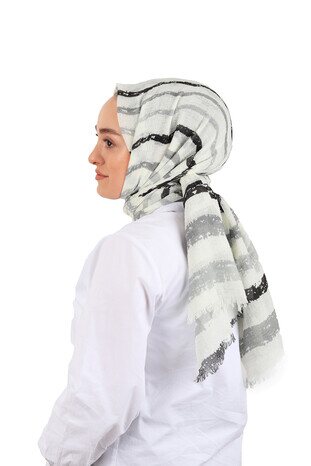 Black Wave Pattern Crepe Scarf - Thumbnail