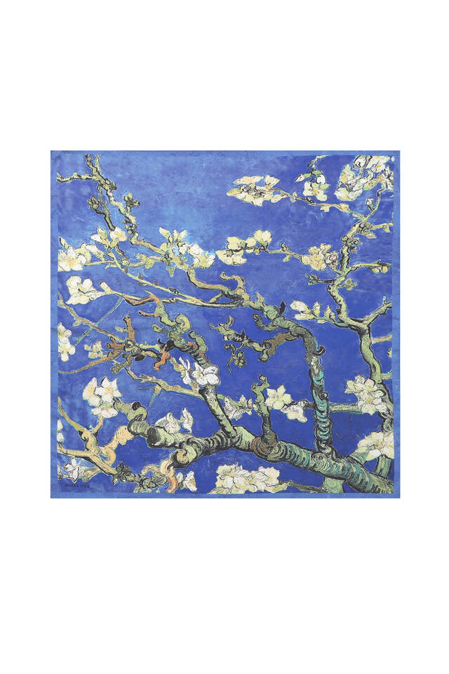 Blue Almond Blossom Pattern Silky Pocket Square 