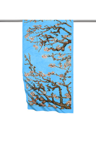 Blue Almond Blossom Silky Foulard - Thumbnail