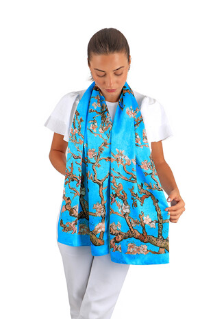 Blue Almond Blossom Silky Foulard - Thumbnail