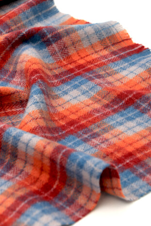 Blue Claret Red Plaid Pattern Winter Shawl - Thumbnail