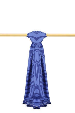 Blue Crop Pattern Twill Silk Scarf - Thumbnail