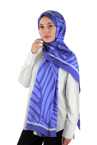 Blue Crop Pattern Twill Silk Scarf - Thumbnail