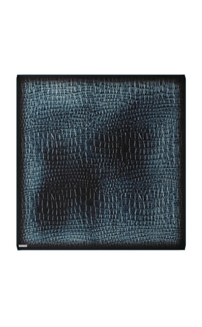 Blue Deren Pattern Twill Silk Square Scarf - Thumbnail