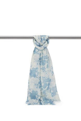 Blue Flower Crepe Scarf - Thumbnail