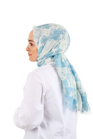 Blue Flower Crepe Scarf - Thumbnail