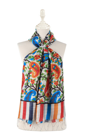 Blue Kani Pattern Silk Foulard - Thumbnail