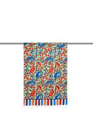 Blue Kani Pattern Silk Foulard - Thumbnail