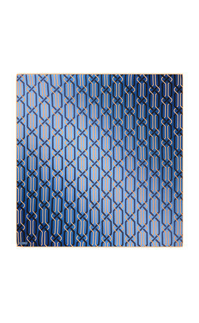 Blue Knitted Pattern Sura Silk Square Scarf - Thumbnail