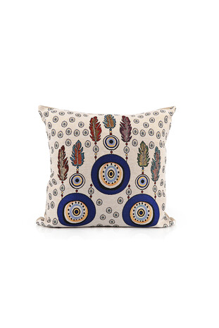 Blue Leaf Pattern Tapestry Throw Pillow - Thumbnail