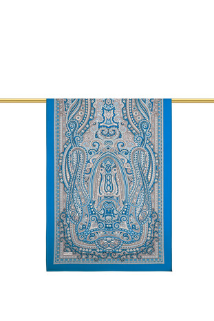 Blue Marrakesh Pattern Sura Silk Scarf - Thumbnail