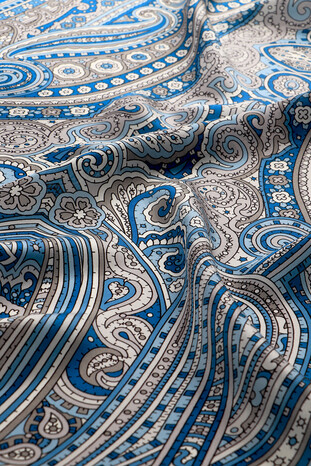 Blue Marrakesh Pattern Sura Silk Scarf - Thumbnail