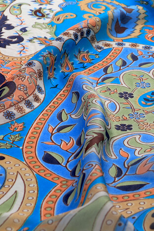 Blue Patterned Indian Silk Scarf - Thumbnail