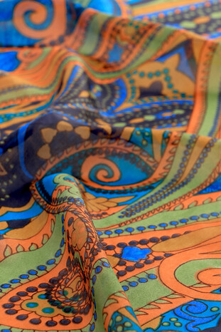 Blue Patterned Indian Silk Scarf - Thumbnail