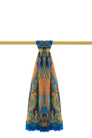 Blue Patterned Indian Silk Scarf - Thumbnail