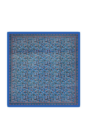 Blue Patterned Indian Silk Square Scarf - Thumbnail