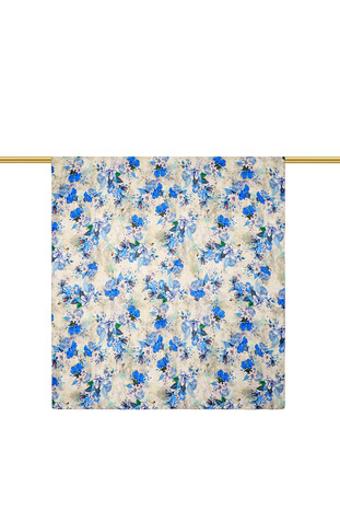 Blue Patterned Voile Silk Imported Scarf - Thumbnail