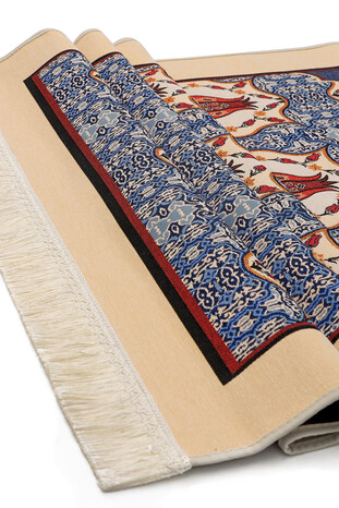 Blue Tulip Pattern Tapestry Prayer Rug - Thumbnail