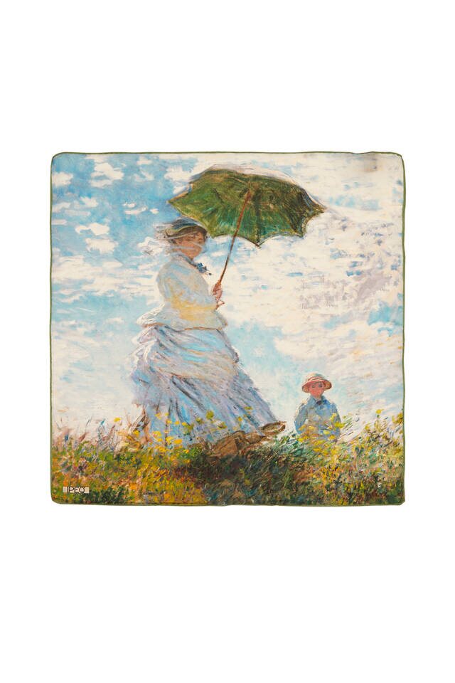 Blue Umbrella Girl Pattern Silk Pocket Square 