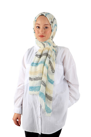 Blue Wave Pattern Wrap Scarf - Thumbnail