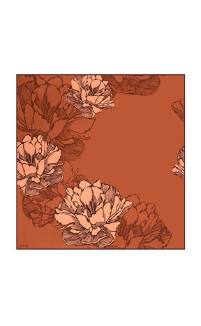 Brick Begonia Pattern Sura Silk Square Scarf - Thumbnail