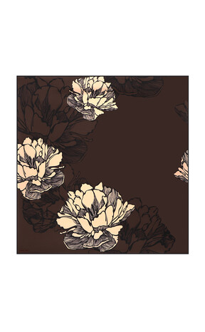 Brown Begonia Pattern Sura Silk Square Scarf - Thumbnail