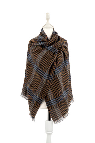 Brown Black Plaid Pattern Winter Shawl - Thumbnail