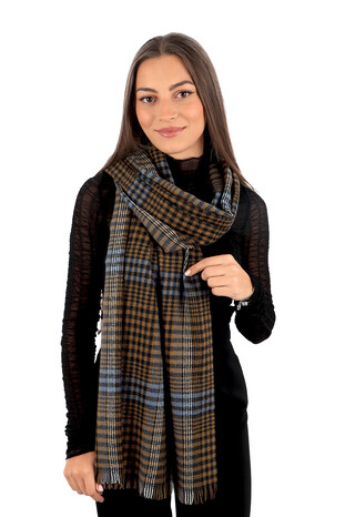 Brown Black Plaid Pattern Winter Shawl - Thumbnail