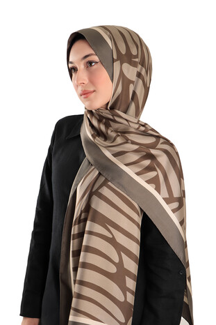 Brown Crop Pattern Twill Silk Scarf - Thumbnail