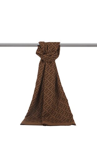 Brown F Pattern Embossed Scarf - Thumbnail