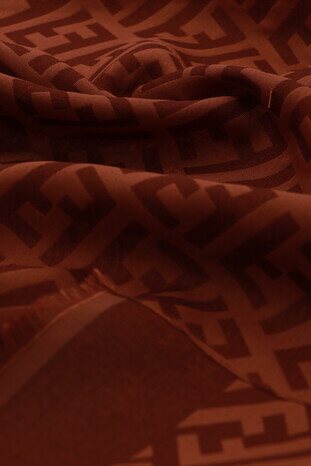 Brown F Pattern Embossed Scarf - Thumbnail