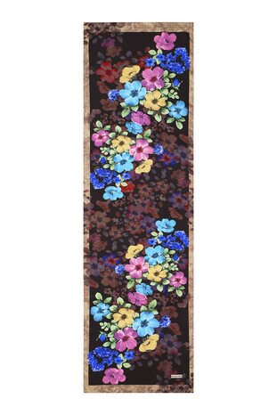 Brown Floral Silky Foulard - Thumbnail