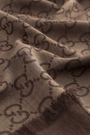 Brown G Pattern Wool Silk Scarf - Thumbnail