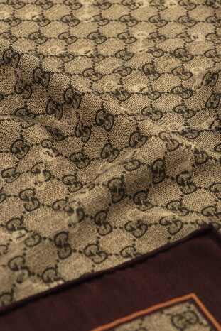 Brown G Pattern Wool Silk Scarf - Thumbnail